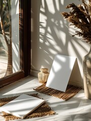 Aufkleber - Generative AI : mockup of two blank 7x5 inch sheets lying at an angle to each other on a mockup style