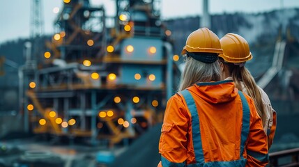 Poster - Mining Operations Concept. Coal Mining Supervisors. .Engineers Monitoring Coal Extraction Process. Sustainable mining practices 