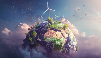Wall Mural - Renewable energies are the future of the earth. Wind and Sun.