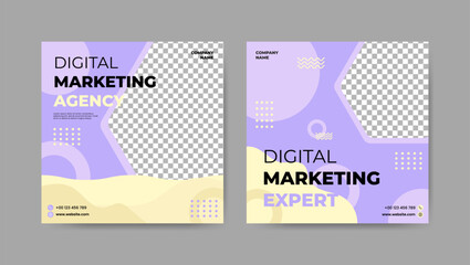 Collection of digital development social media post templates. Square banner design background.