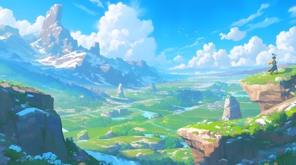 Epic view of a mountain illustration. Vibrant blue sky against its surroundings, creating a visually striking contrast of depth of field.