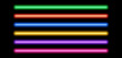 © vika_k - Neon tube lamp set. Glowing led light line beam collection. Bright luminous fluorescent bar stick lines. Shining colorful strip element pack to divide, separate, decorate. Vector illustration
