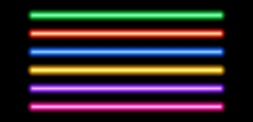 neon tube lamp set. glowing led light line beam collection. bright luminous fluorescent bar stick li