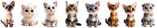 Adorable Collection Of Cute Kitten Characters Isolated On Transparent Alpha Background. Graphic Resources For Charming Designs.