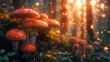 Wild Mushrooms in Forest