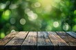 Wood table top on blurred green background - can be used for montage or display your products - generative ai
