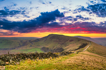 Poster - The Great Ridge at sunrise. Mam Tor hill in Peak District. United Kingdom 