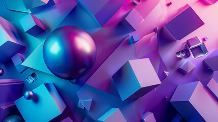 Poster - modern 3d wallpaper, blue purple color geometric shapes 3d render abstract background, business background 