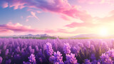 Fototapeta Lawenda - A field of lavender in full bloom, the air filled with the soothing scent of purple flowers, copy space