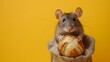 Hardworking Rodent Serving Freshly Baked Bread to Customer in Pastel Colored Bakery Studio
