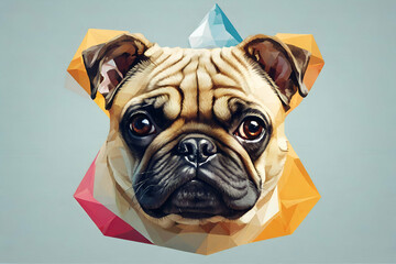 Canvas Print - Pug dog triangle low polygon style