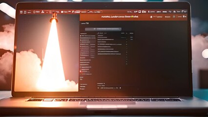 Poster - laptop displaying rocket launch generative ai
