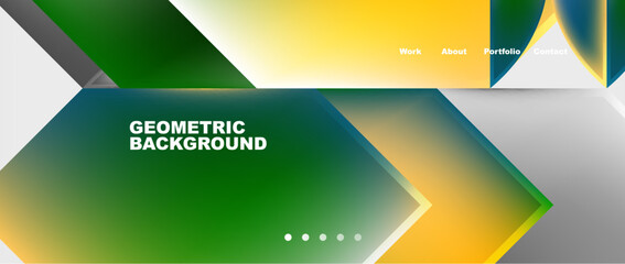 Aufkleber - A modern geometric background featuring triangles, rectangles, and electronic device logos in green, yellow, and electric blue arrows. Perfect for branding and signage
