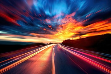 Abstract image of speed motion on the road at twilight