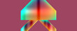 A colorful triangle object with shades of magenta, electric blue, and other tints is displayed on a pink background, showcasing symmetry, pattern, and creative graphics