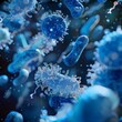 close up of 3d microscopic blue bacteria. AI generated image