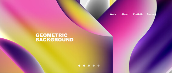 Poster - A colorful geometric background with a liquidlike purple, yellow, and pink gradient. The closeup captures the fluidity of the colors blending together in a circle pattern