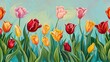 Vibrant tulips bloom against a spring backdrop leaving room for text or design