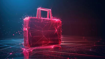 Wall Mural - Briefcase, business concept, from futuristic polygonal red lines and glowing stars for banner, poster, greeting card. AI generated