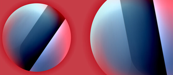 Poster - Electric blue circles with white and magenta patterns on a red background evoke a sense of symmetry and a closeup view. The design is reminiscent of automotive lighting and eyewear tints and shades