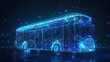 Bus from futuristic polygonal blue lines and glowing stars for banner, poster, greeting card. AI generated