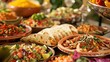 Indulge in a vibrant Fiesta party spread featuring mouthwatering chicken quesadillas and a delightful array of authentic Mexican dishes on the buffet table