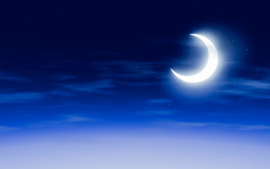 Wall Mural - the crescent moon glows in the sky. there are twinkling stars, clear and cloudless, for making backg