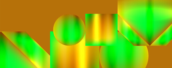 Poster - A vibrant computergenerated image featuring a colorful geometric pattern in green and yellow on a brown background, with elements of symmetry and graphics