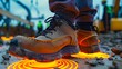 Smart safety shoes in the construction industry, sending vibrations as warnings of bad ways or unsafe grounds to tread on