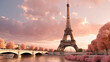 A stunning 3D render of the Eiffel Tower from an unconventional angle