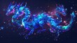 with colorful blue shiny decorative three headed dragon on the dark background AI generated