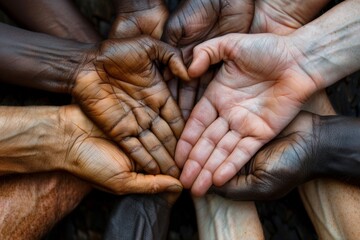 Poster - Interlocked Hands Forming Heart: Multicultural Unity in Soft Light for Global Love Day