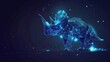 Beautiful starry low poly illustration with shiny blue triceratops silhouette on the dark background AI generated