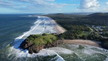 Ocean Waves Crashing On Norries Headland, Cabarita Beach And Maggies Beach In New South Wales, Australia. - Aerial Shot