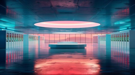 Poster - Futuristic Data Center Panorama at Twilight: Science Research, Security, and Cloud Tech
