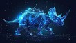 with shiny blue triceratops silhouette on the dark background AI generated
