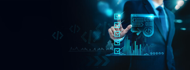 Programmer assess code quality and performance online, evaluate software projects through a virtual interface, and explore communication technology within the programming concept.