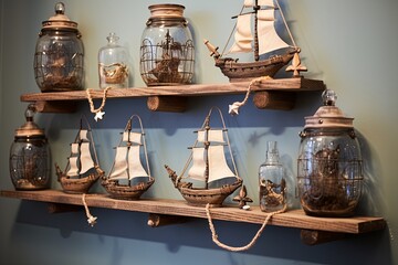 Wall Mural - Anchor Wall Hooks & Ship in a Bottle Display: Pirate Ship Themed Children's Bedroom Ideas