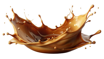 Brown Milk liquid swirl splash and little bubbles isolated on transparent png background, liquid fluid element flowing in form of wave.