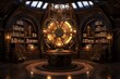 © Michael - Aether Flux Sculptures and Baroque Bookcases: Steampunk Home Library Concepts with Amber Lighting