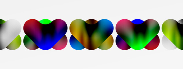 Poster - a row of colorful hearts on a white background High quality