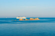Cruise ship passes small off-shore islands off Croatian coast of Dubrovnik Croatia