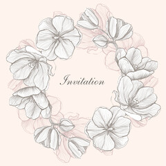 Wall Mural - Invitation card template with graphic frame decorated flowers