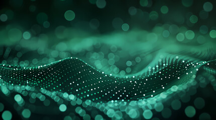 Poster - Mint green digital particles wave flow, Digital cyberspace abstract background