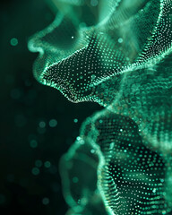 Poster - Mint green digital particles wave flow, Digital cyberspace abstract background