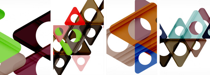 Poster - The composition consists of a variety of colorful triangles arranged on a white background, creating an eyecatching and dynamic pattern reminiscent of a modern art piece