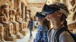 Visitors exploring ancient Egyptian artifacts through virtual reality headsets in museum