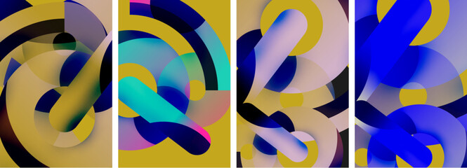 Poster - A vibrant collage featuring a mix of rectangles, circles, and abstract patterns in tones of violet, electric blue, and magenta. A contemporary art piece full of energy and movement