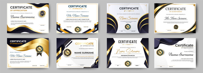 Wall Mural - black and gold certificate of appreciation border template with luxury badge and modern line and sha
