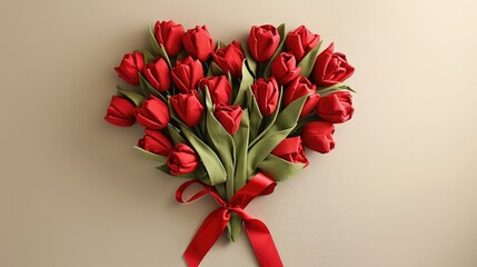 Poster - A handmade fabric bouquet of tulips creatively arranged with a red ribbon forming a heart shape makes a charming gift for either Valentine s Day or a special woman in your life